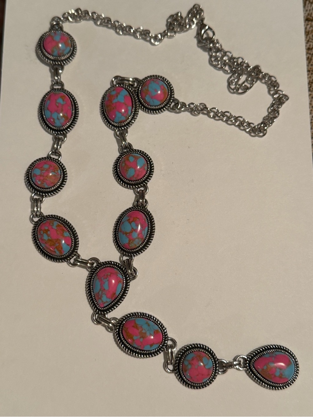 Cotton Candy Pink and Turquoise Marbled Stone Necklace